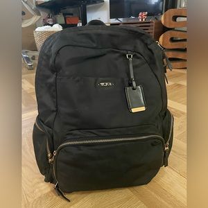 Tumi backpack- black nylon and leather